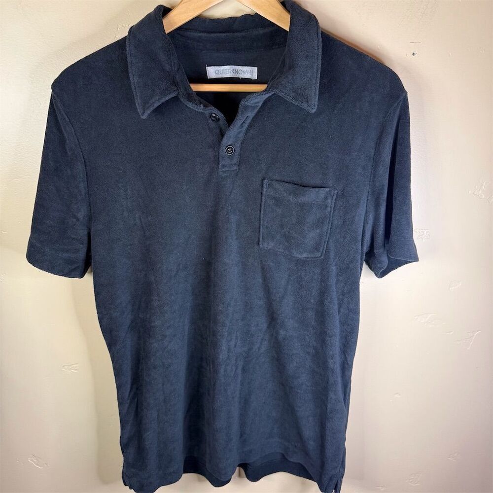 Outerknown Mens Dark Grey Polo Shirt Size S/M Sustainable Organic Cotton Preppy
